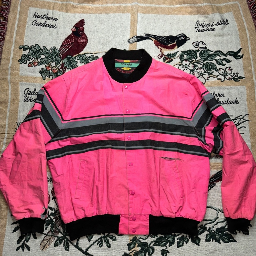 Vintage Thrashed Wrangler Brushpopper Jacket Pink Striped Western Bomber XXL - Picture 3 of 9